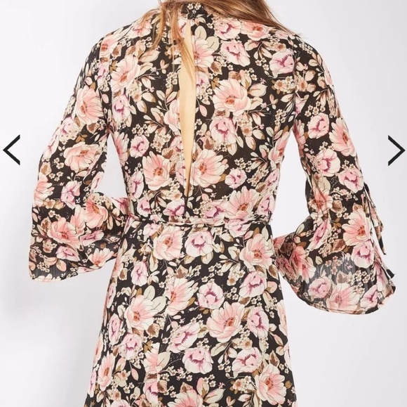 Topshop Peony Print Tie Sleeve Dress - Picture 2 of 5